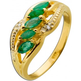 Smaragd Ring Gold 585 14K Diamanten  grüne Edelsteine 0.20ct