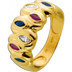 Rubin Ring Gold 333 8K blaue Saphire weiße Zirkonia  