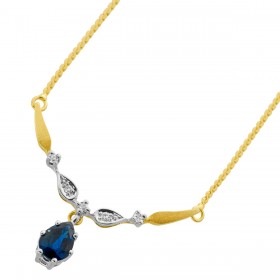 Saphirkette Collier Gold 585 14K Diamanten 0.05ct blauer Edelstein