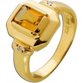 Citrin Ring Gold 375 9K gelber Edelstein Diamanten 