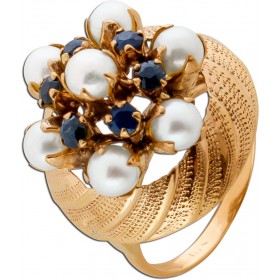 Perlenring Rosegold 585 14K Saphire Antikschmuck