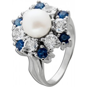 Saphirring Weißgold 585 14K Akoyaperle Antikschmuck