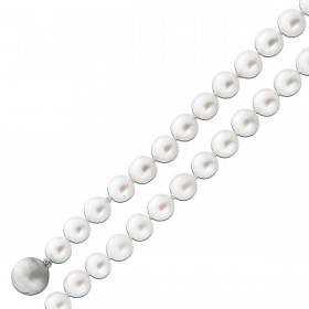 Perlenkette 90cm Weißgold 585 14 Karat japanische Akoyaperlen 6.5mm