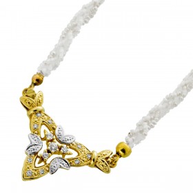 Keshi Perlenkette Mondsteine Gold 14 Karat Brillanten 0.15ct 