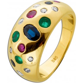 Diamant Ring Gold 585 14K Rubine Smaragde Saphire 