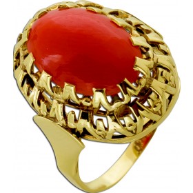 Korallring Gold 333 8K rote Sardischer Koralle Antikschmuck