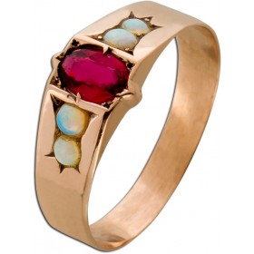 Rubin Ring Rosegold 333 8K weiß grüne Opale Antikschmuck