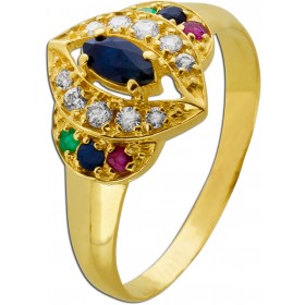 Rubin Ring Gold 585 14K Saphire Smaragde Brillanten Antikschmuck