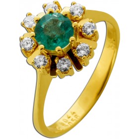 Smaragd Ring Gold 585 14K Diamanten 0.24ct Antikschmuck
