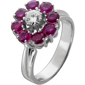 Rubin Ring Weißgold 585 14K Brillant rote Edelsteine 1.8ct Lady Di