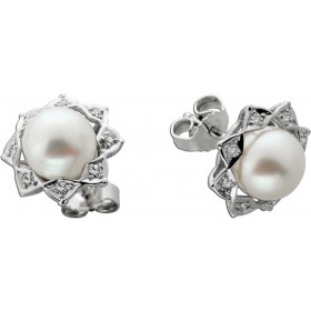 Perlen Ohrstecker Weißgold 585 14K Akoyaperlen 8mm Diamanten 