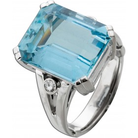 Aquamarin Ring Weißgold 750 18K blauer Edelstein 13.5ct Brillanten