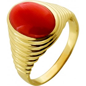 Korallring Gold 585 14K rote Sardische Koralle Antikschmuck