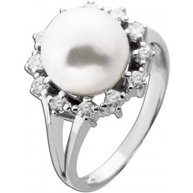 Perlring Weißgold 585 14K Akoyaerle Brillanten Antikschmuck