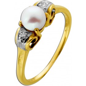 Perlenring Gold 750 18K Akoyaperle Diamanten 0.04ct