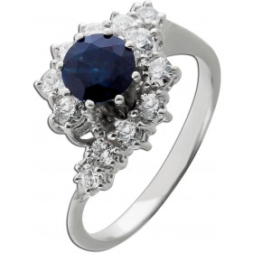 Saphirring Weißgold 750 18K blauer Edelstein 0.98ct Brillanten 0.60ct 