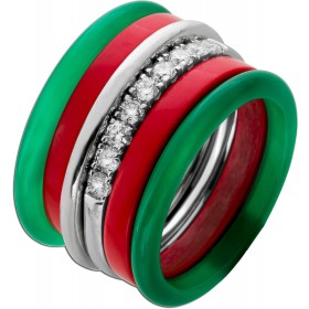 Memoire Ring Set Weißgold 750 585 14K Brillanten 0.5ct Karneol Achat