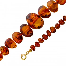 Bernsteinkette vergoldet braune Edelsteine Antikschmuck