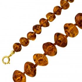 Bernsteinkette 58cm vergoldet braune Edelsteine Antikschmuck
