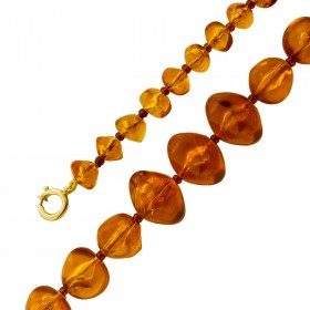 Bernsteinkette vergoldet braune Edelsteine Antikschmuck