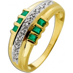 Smaragd Ring Gold 585 14K grüne Edelsteine Diamanten 0.06ct