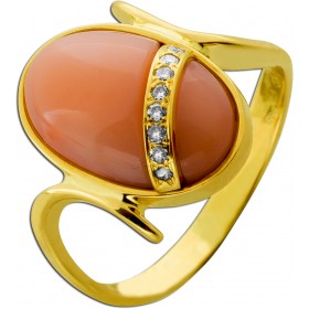 Korallenring Angel Skin Gold 585 14K Brillanten Antikschmuck