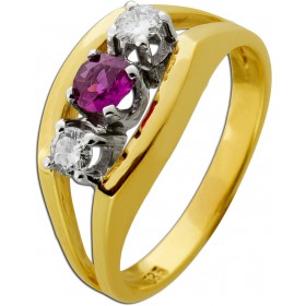 Rubinring Gold 585 14K Brillanten Antikschmuck