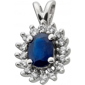 Saphir Anhänger Weißgold 585 14K blauer Edelstein Brillanten 0.40ct 