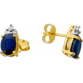 Saphirohrstecker Gold 585 14K blaue Edelsteine Brillanten 0.06ct. 