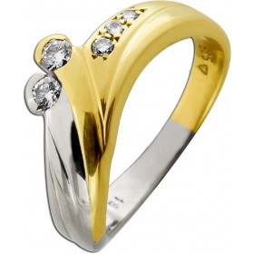 Diamantring Gelbgold 585 14K Bicolor Brillanten Antikschmuck