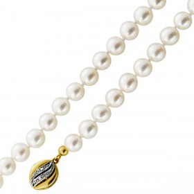 Perlenkette 70cm Gold 585 14K Diamanten Akoyaperlen 