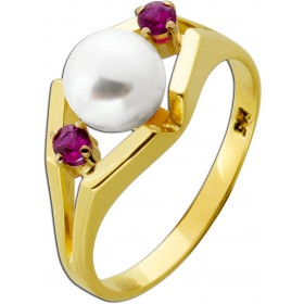 Perlenring Gold 585 14K rote Rubine Antikschmuck