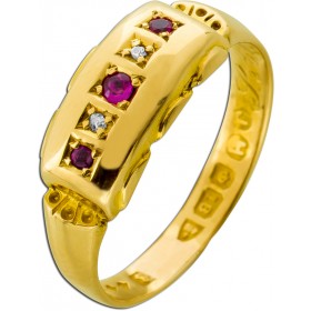 Rubinring Gelbgold 750 18K roten Edelsteine Diamanten Antikschmuck