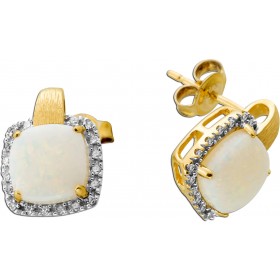 Opal Ohrstecker Halo Gold 585 14K  Edelstein Diamanten