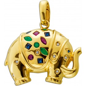Elefant Anhänger Gold 585 14K Brillanten Smaragde Rubine Saphire Antikschmuck