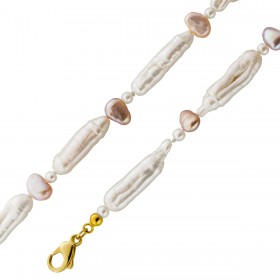 Perlenkette 48cm japanische Biwaperlen Gold 585 14 Karat