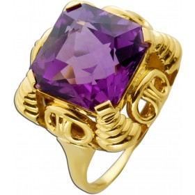 Amethystring Gelbgold 585 lila Amethyst Edelstein 10.00ct. Asscher Cut