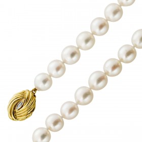 Akoya Perlenkette Japan 7.9-7.5mm Gelbgold 585 Diamanten 0.02ct.TW/SI