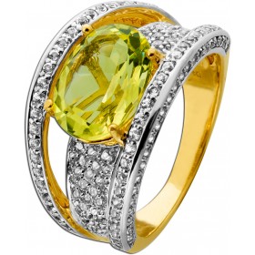 Citrin Ring Gold 585 14K zitronengelber Edelstein synth. Brillanten 