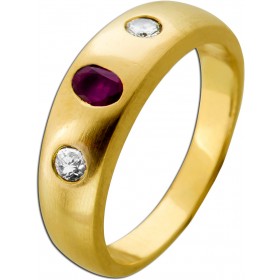Rubin Ring Gold 585 14K roter Edelstein Brillanten 0.10ct Antikschmuck 