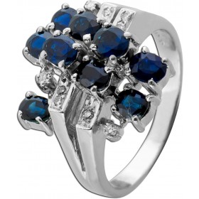 Saphir Ring Weissgold 585 14K Diamanten 0.08ct Antikschmuck