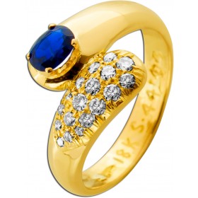 Saphir Ring Gold 750 18K blauer Edelstein 0.60ct Brillanten 0.36ct 