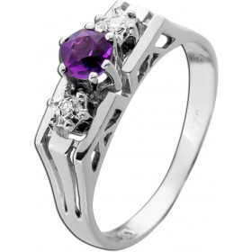 Amethyst Ring Weißgold 585 14K lila Edelstein Brillanten 0.04ct Antikschmuck