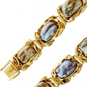 Perlen Armband 18.5cm Gold 585 14 Karat Biwa Perlen 