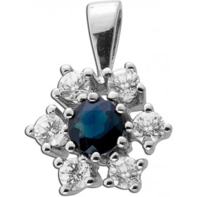 Saphir Anhänger Weißgold 585 14K blauer Edelstein Brillanten 0.36ct