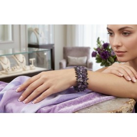 Amethyst Armband lila Rohsteine schwarz violett Hämatit Perlen flexibel