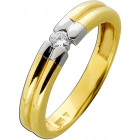 Solitärring Gold 585 14K Brillant 0.12ct Weißgold Antikschmuck