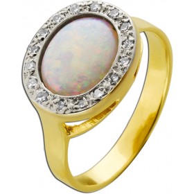 Opal Ring Gold 585 14K weiß-orangener Edelstein 1.6ct Diamanten 0.16ct