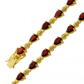 Granat Armband Silber vergoldet Diamanten 0.17ct 