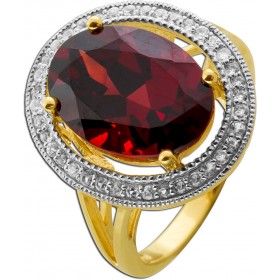 Edelsteinring Gold 375 9K roter Rhodolith 6.4ct Topase 0.18ct